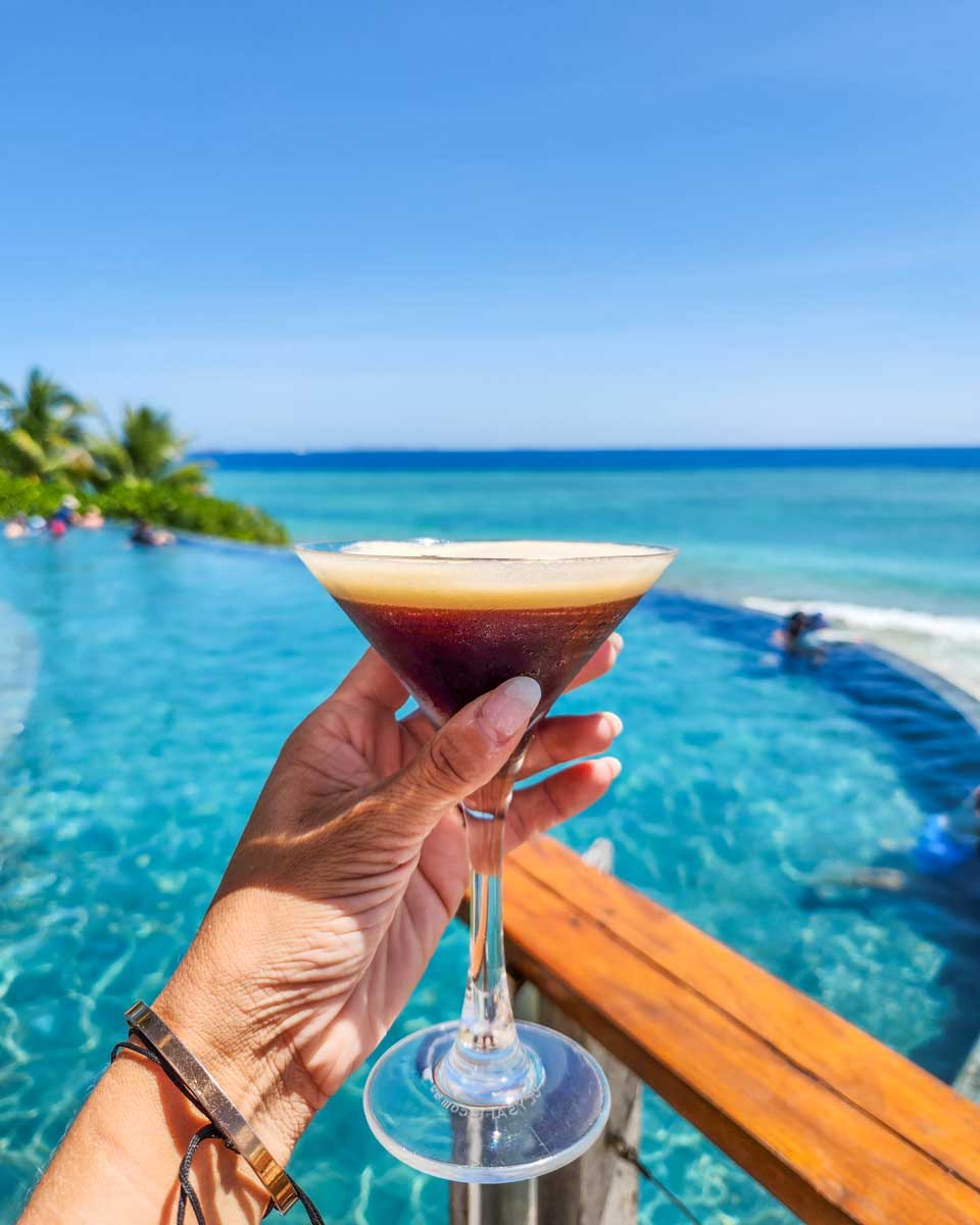 An expresso martini by the pool at Malamala Beach Club in Fiji