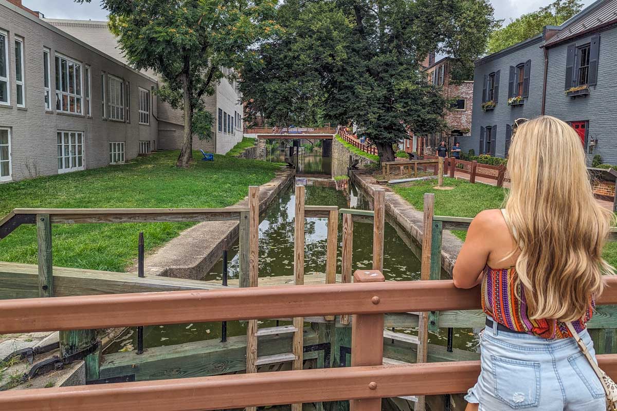 Bailey looks at the canals in Georgetown Washington DC