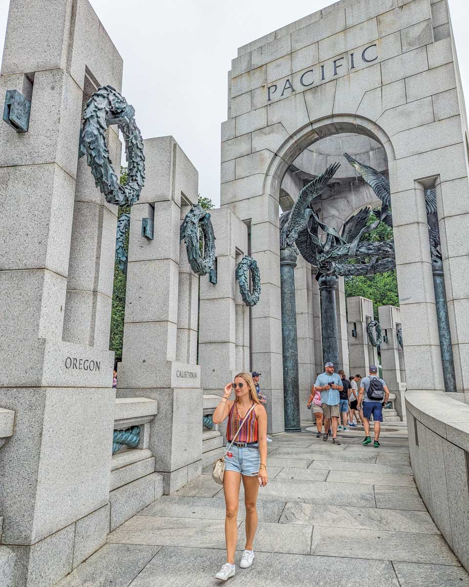 Bailey walks the World War II Memorial in Washington DC