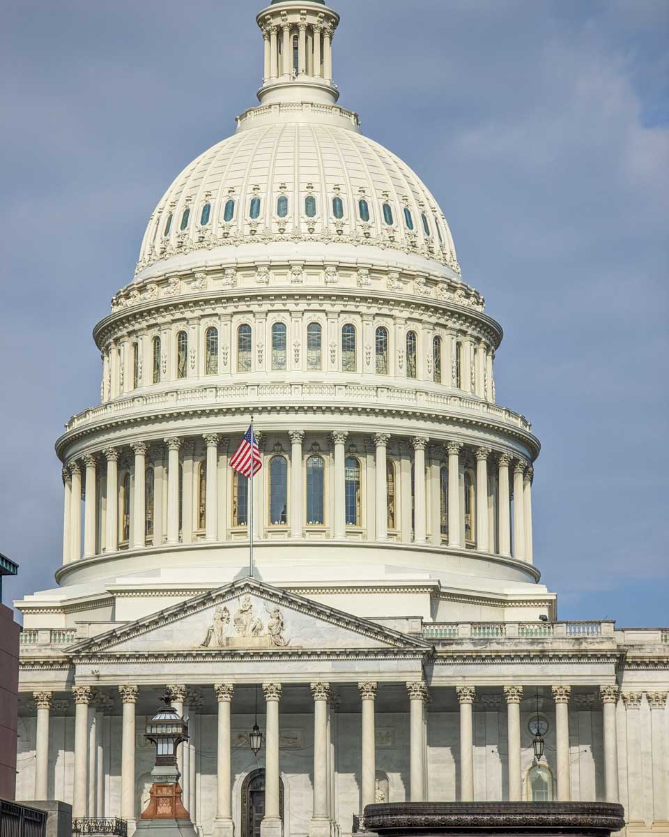 Close up of the tower at the United States Capitol in Washington DC