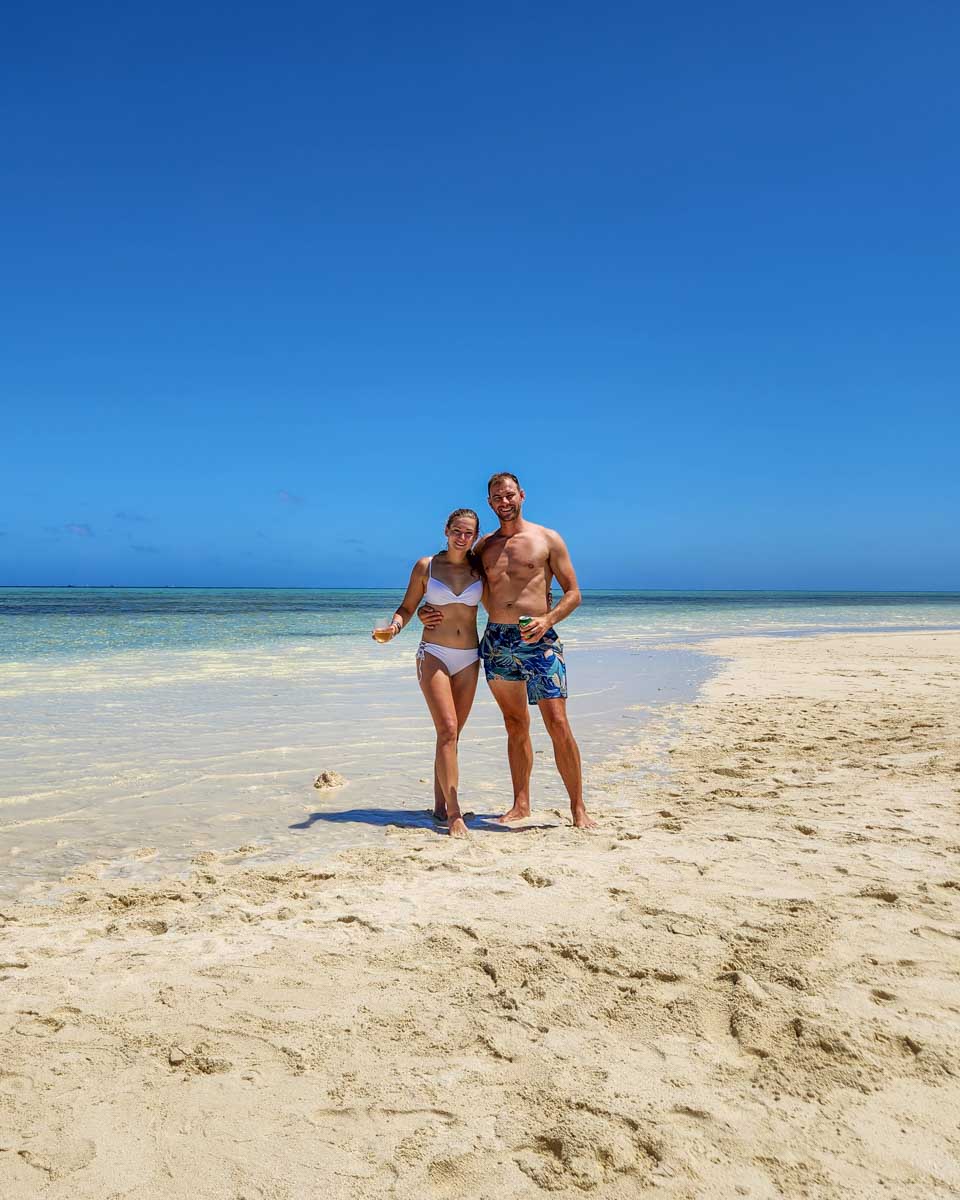 Daniel and Bailey take a selfie on the sandbar vistited on the South Sea Sailing Full Day Cruise in Fiji