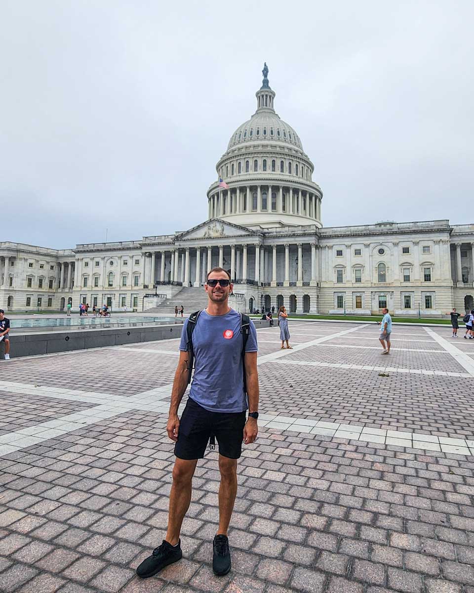 Daniel stands out the front of the United States Capitol in Washington DC