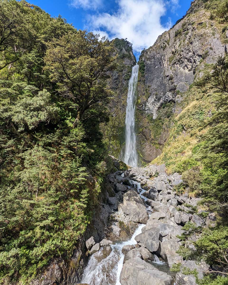Devils Punchbowl Waterfall on Arthurs Pass, New Zealand