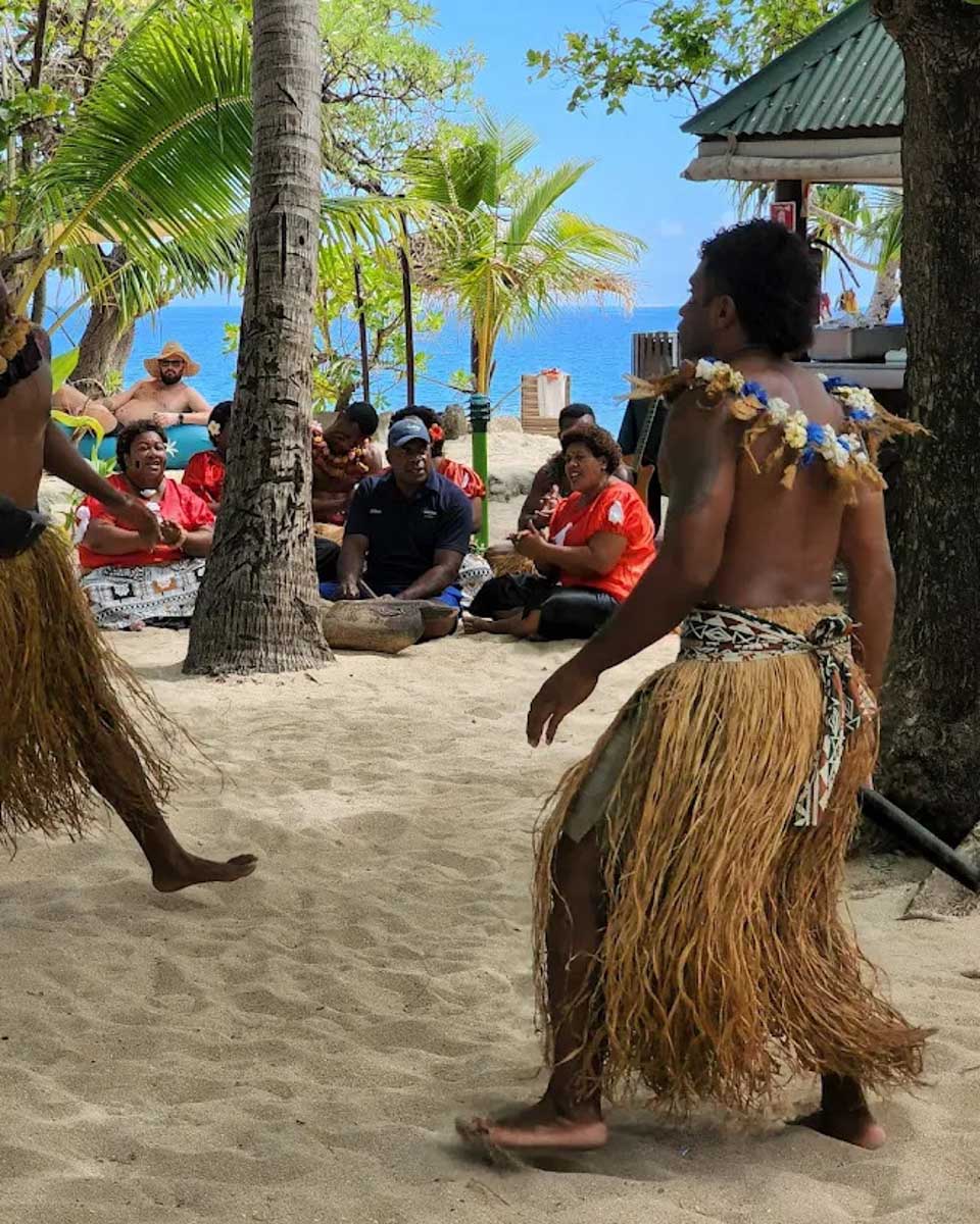 Fijian dancers perform a show on South Sea Island, Fiji