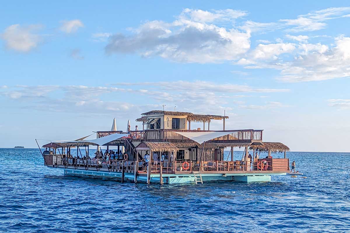 Leaving the Seventh Heaven Fiji Floating Platform at sunset
