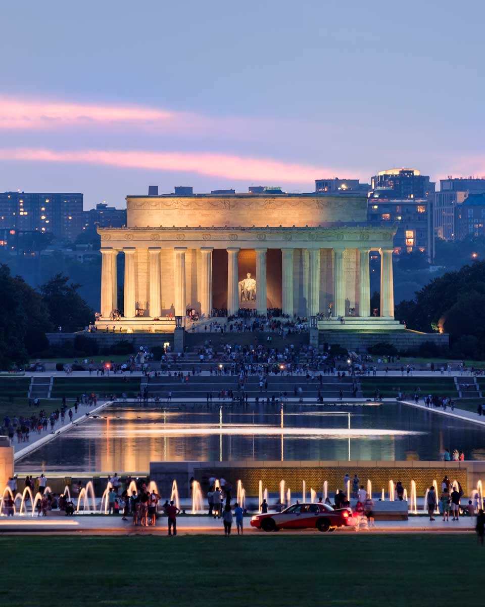 Sunset at the National Mall in Washington D.C. with a view of th