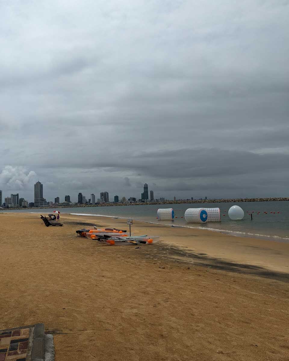 Looking at the city from the artifical beach Colombo Sri Lanka