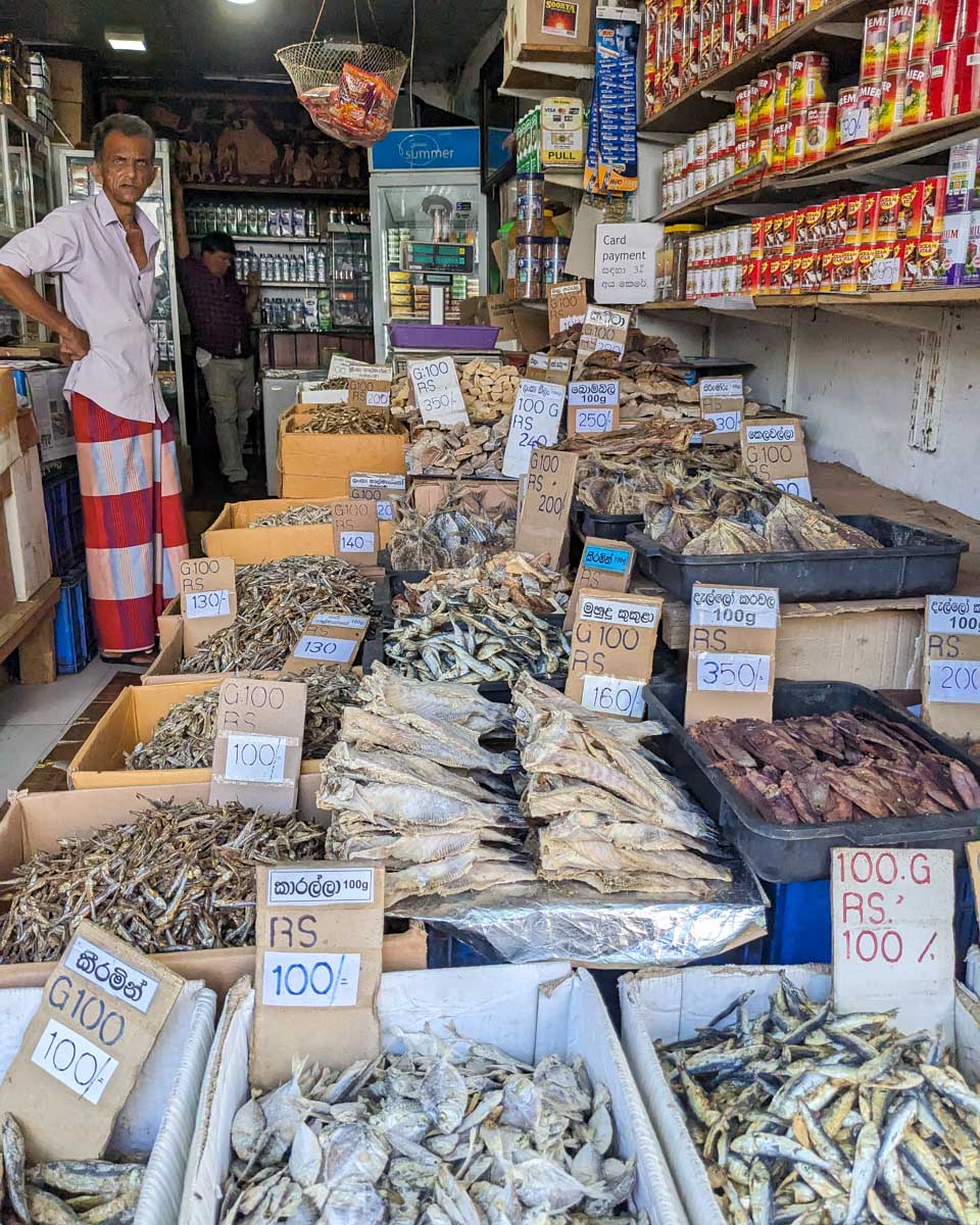 Many different dried fish for sale on the side of the street Kandy Sri Lanka