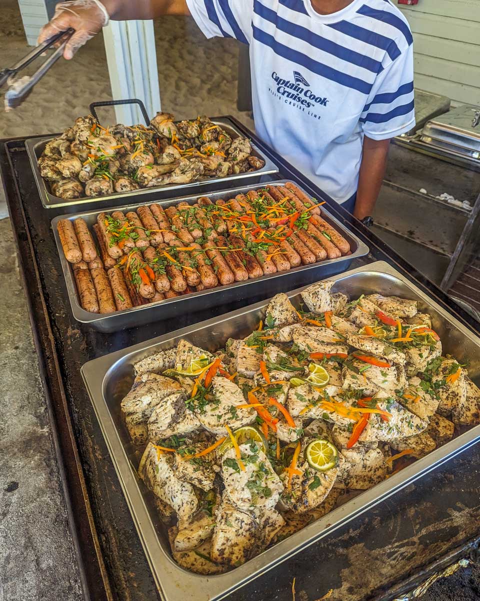 Meat and fish selection on Tivua Island as part of the included buffet
