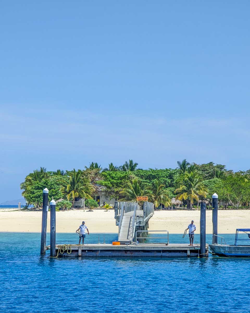 Our boat arrives at Nadi Tivua Island in Fiji