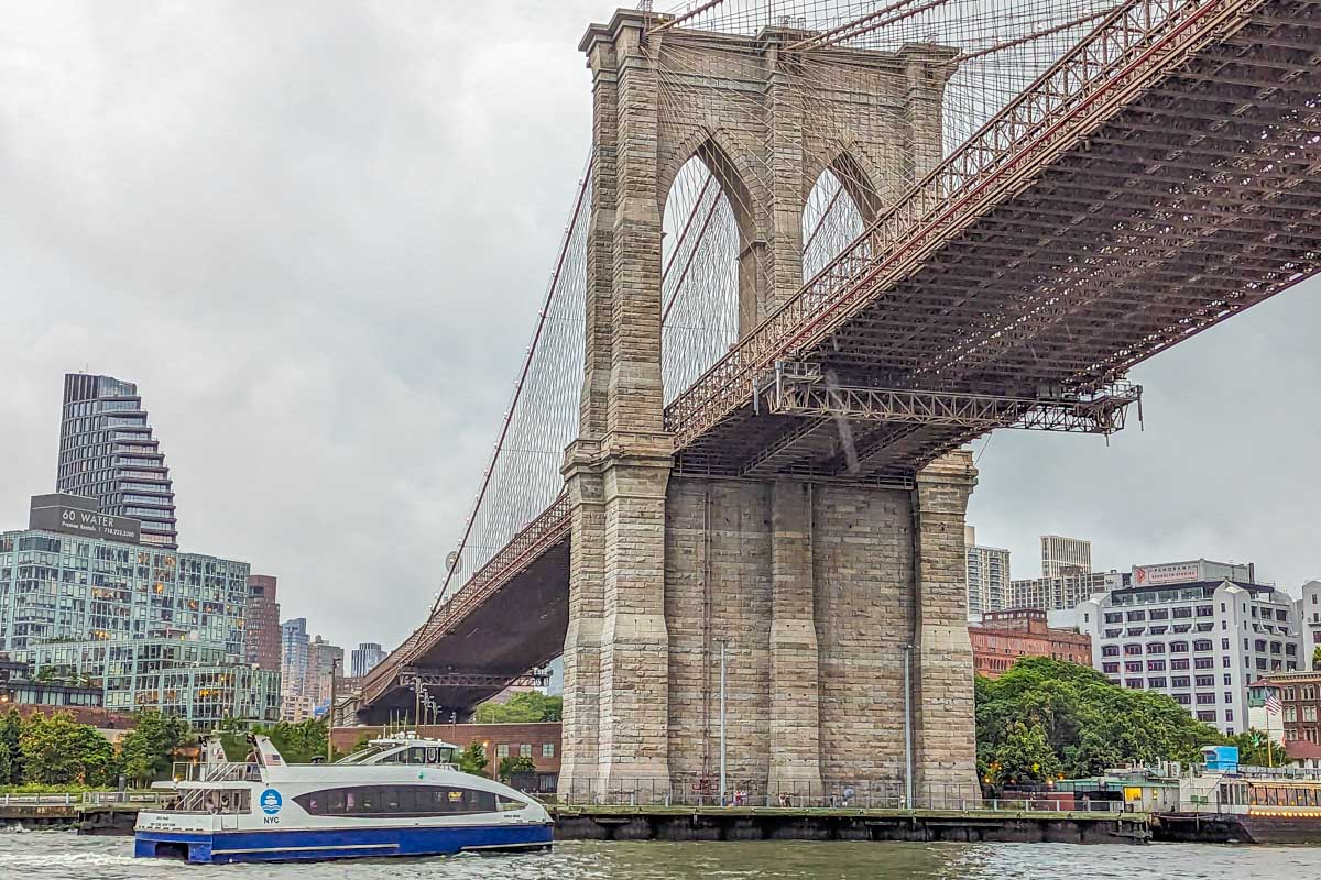 Our cruise passes under the Brooklyn Bridge in New York City