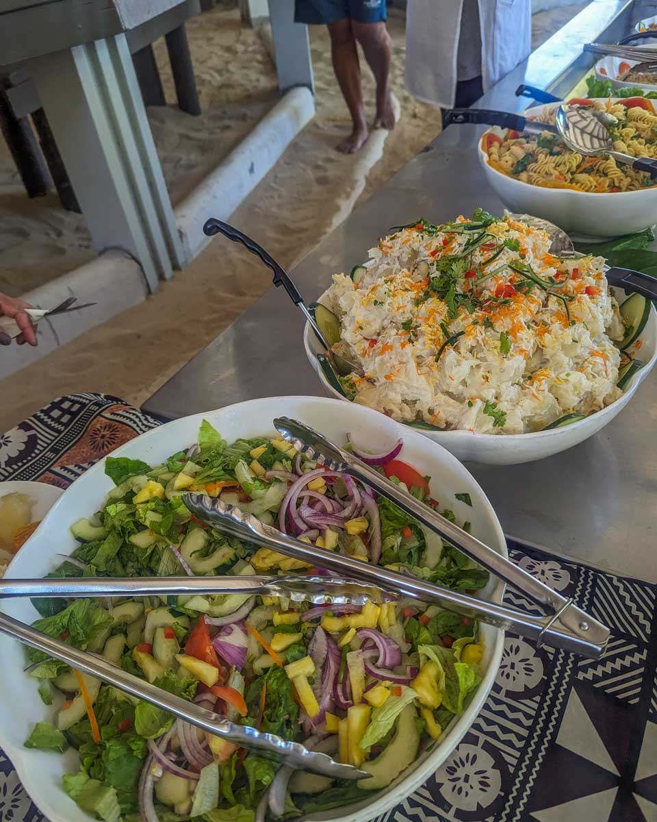 Salads at the Tivua Island buffet in Fiji