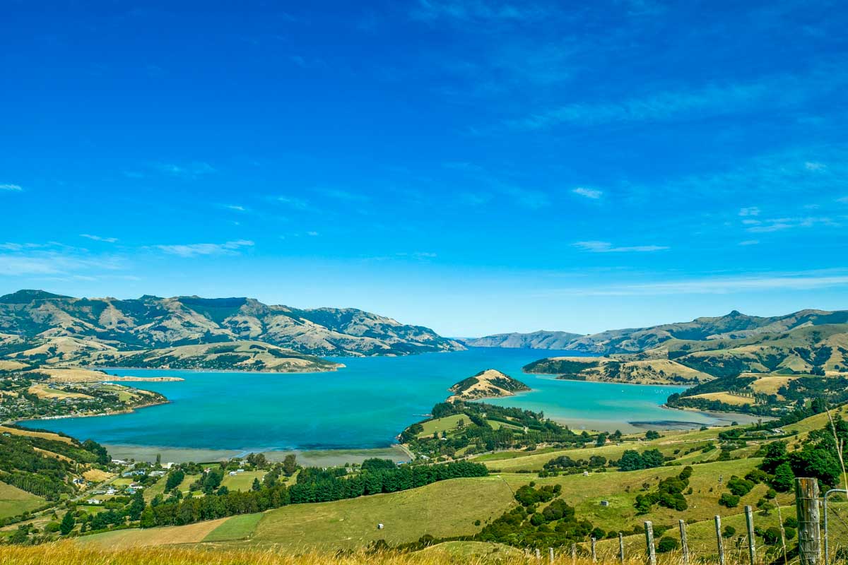 Scenic views over Akaroa in New Zealand