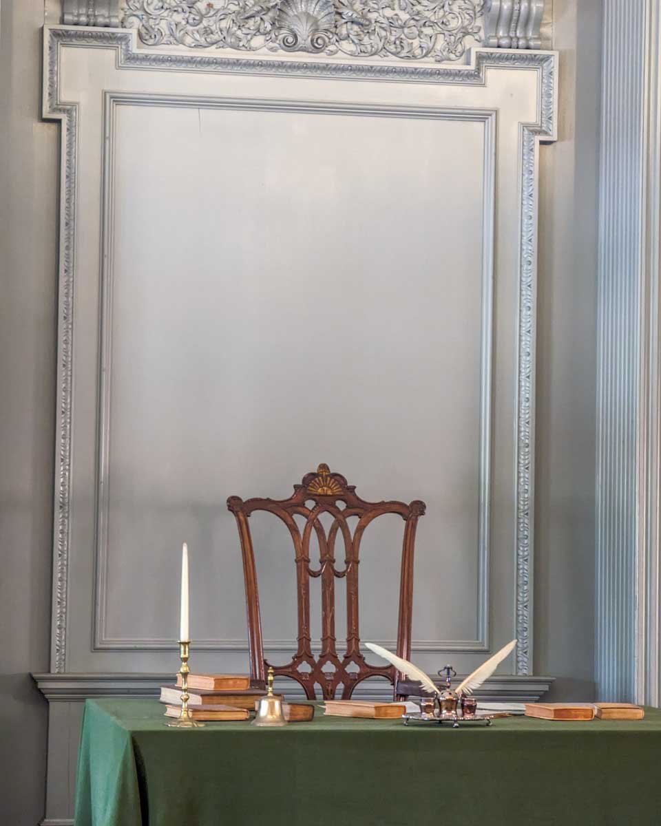 Table where the declaration of independence was signed in Independence Hall in Philadelphia, USA