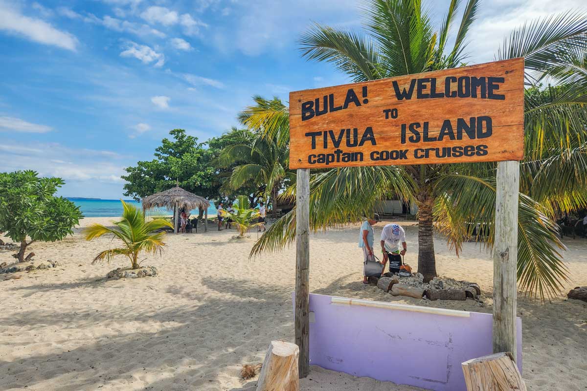The welcome to Tivua Island sign on Tivua Island Fiji