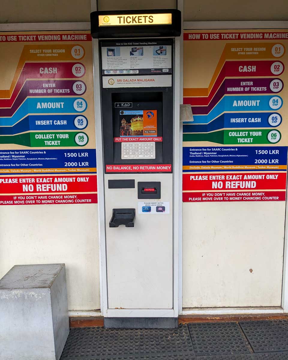 Ticket machine for the Sacred Tooth Relic Kandy Sri Lanka