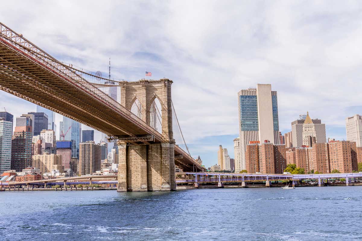 Urban scene with brooklyn bridge and manhattan in New York City United States