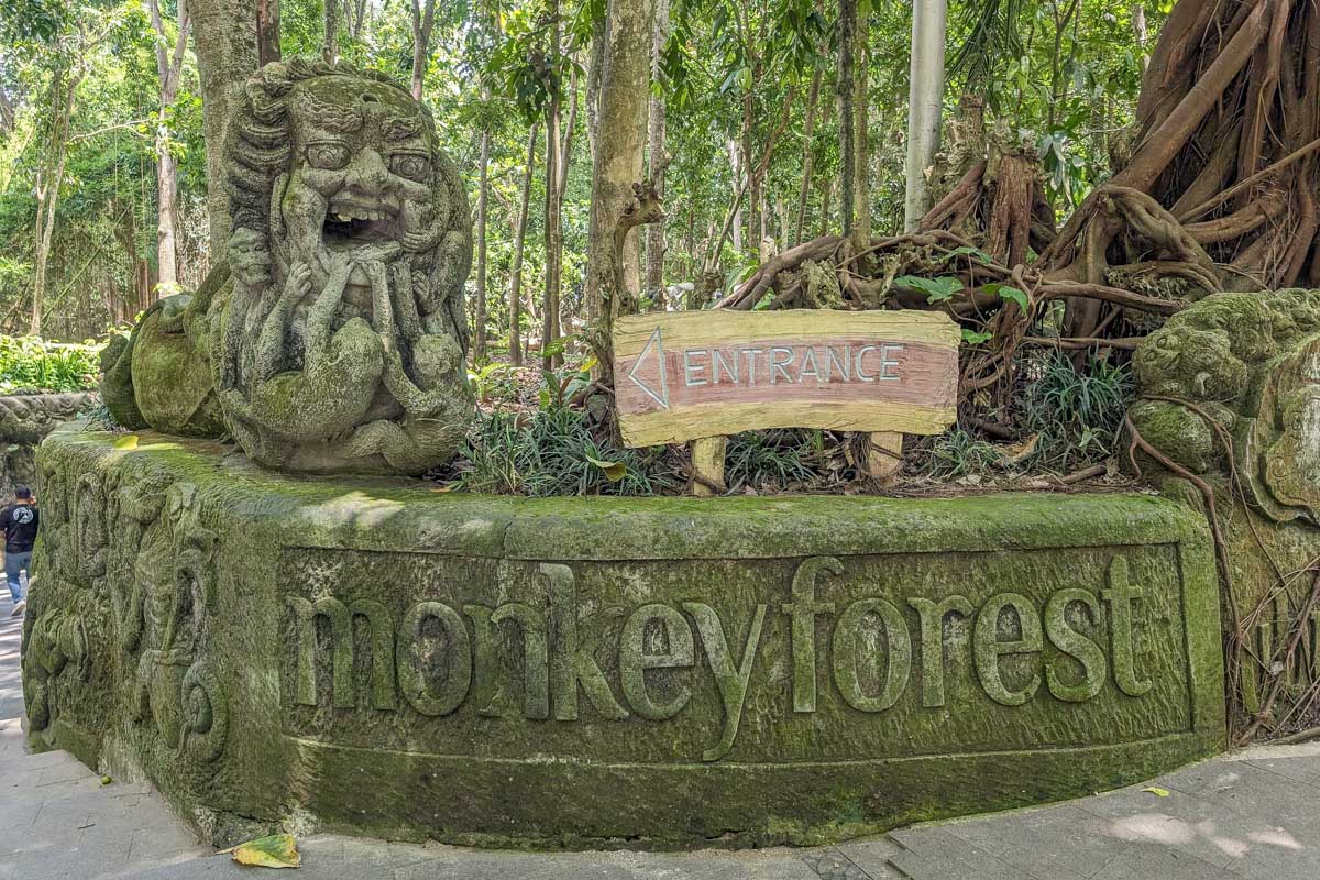 A sign that says welcome at Ubud Monkey Forest Bali