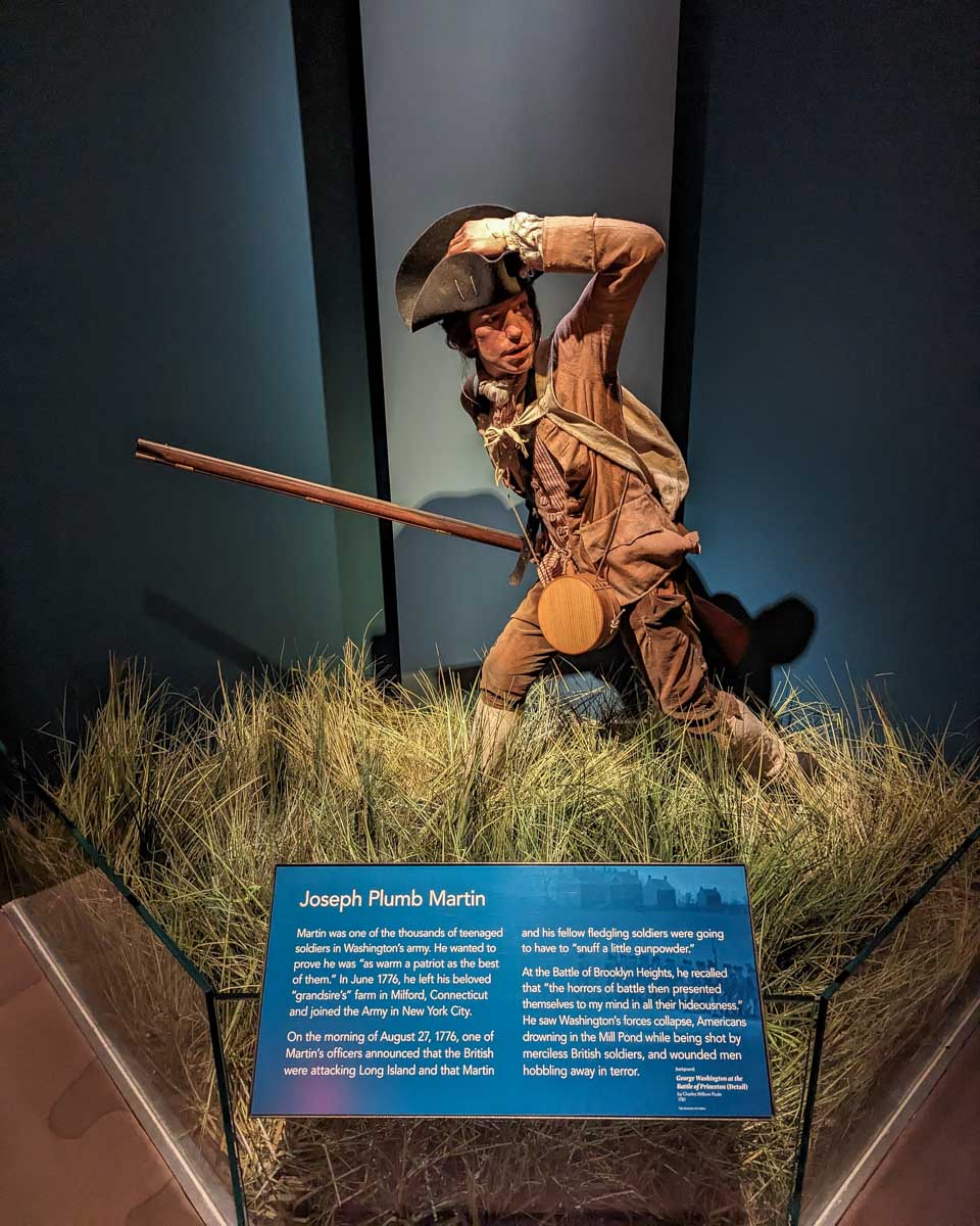 A wax statue of Joseph Plum Martin at the museum of the american revolution