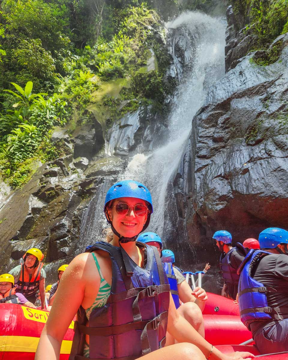 Bailey smiles on a White water rafting tour in Bali