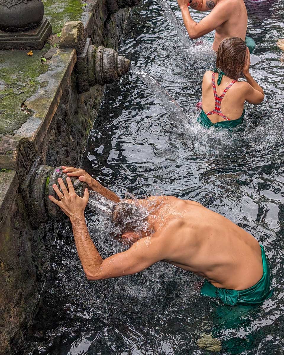Daniel at the Titra Empul bathing in the holy water in Bali