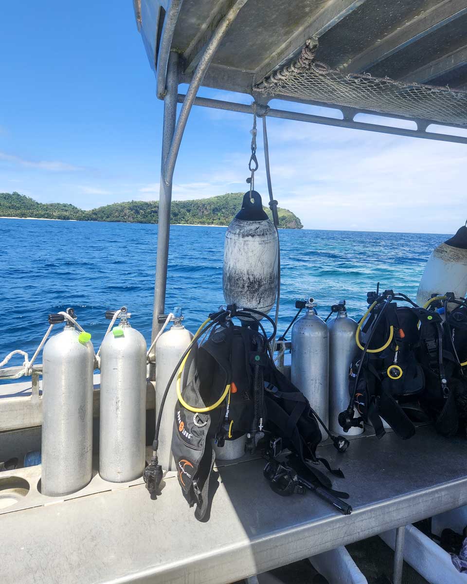Equipment on a boat during a shark dive fiji