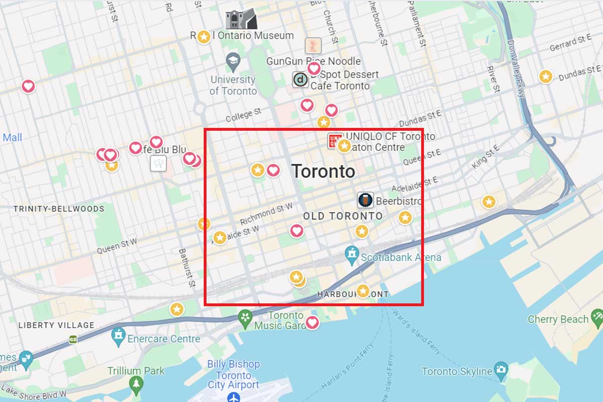 Map of the best place to stay in Toronto