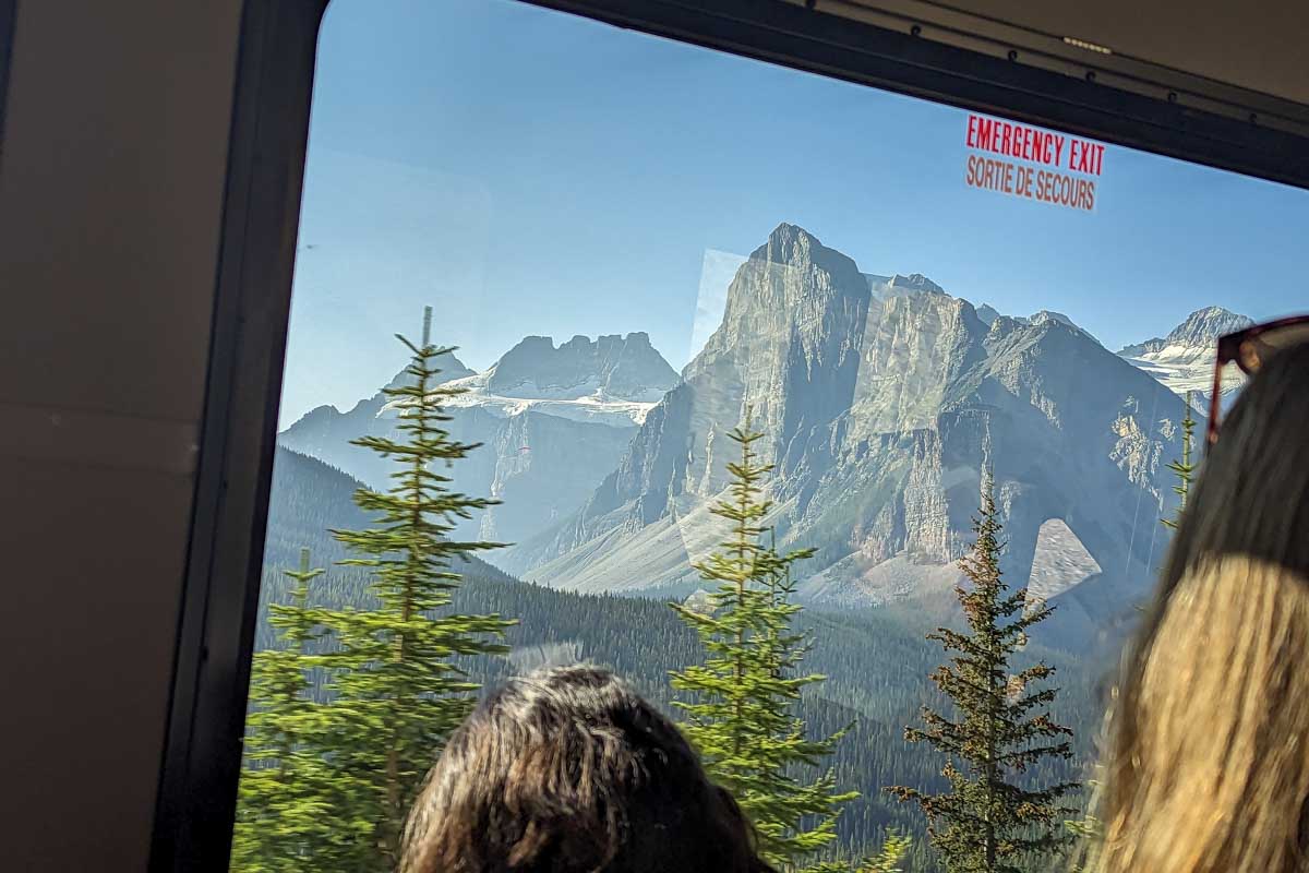 The view of the canadian rockies from the moraine lake bus company shuttle canada