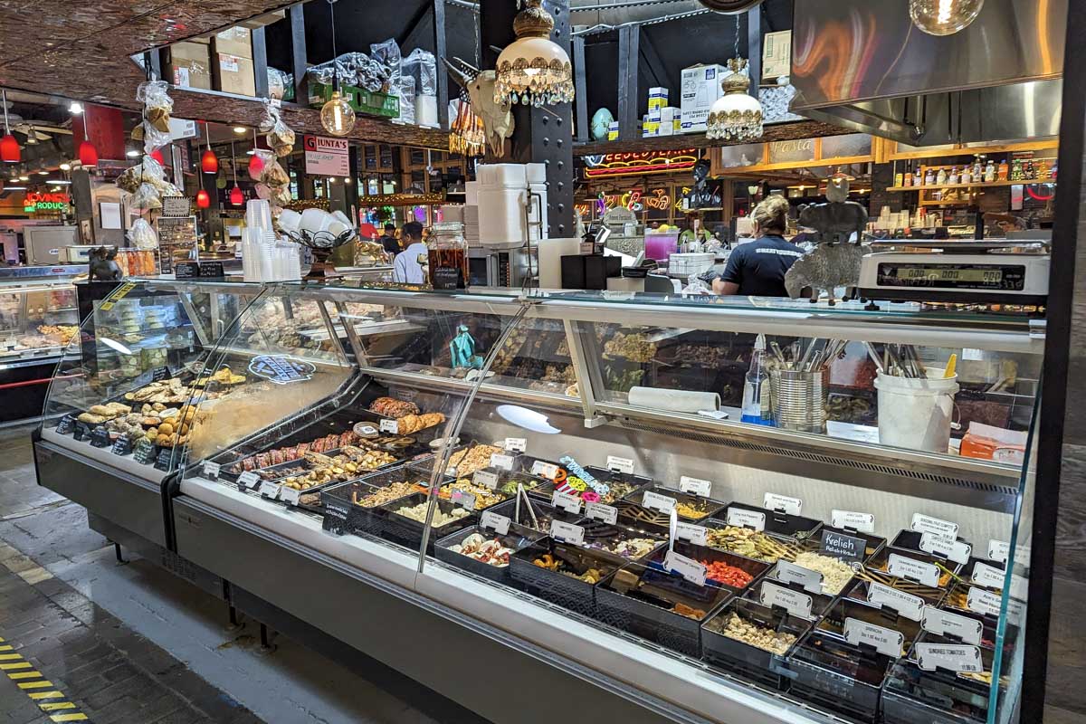 Various foods on display at Reading Terminal Market Philadelphia