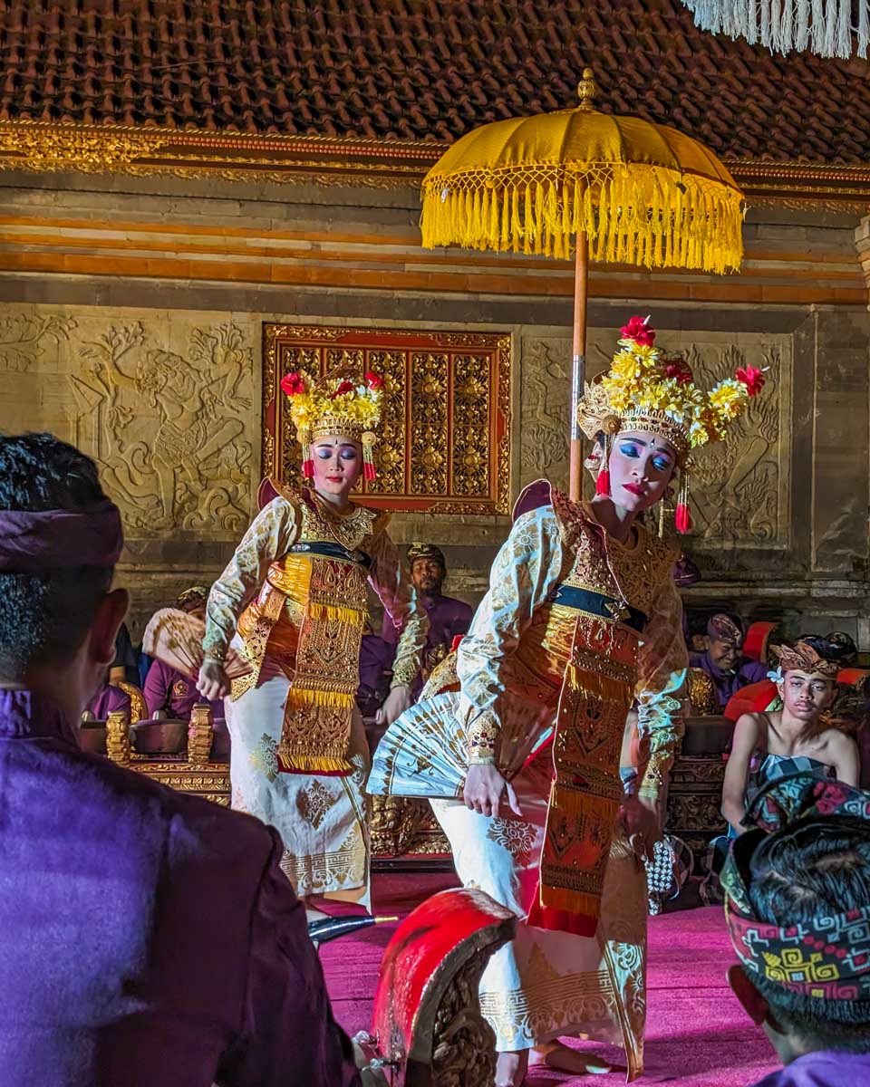 Watching a performance at the Ubud palace in Bali