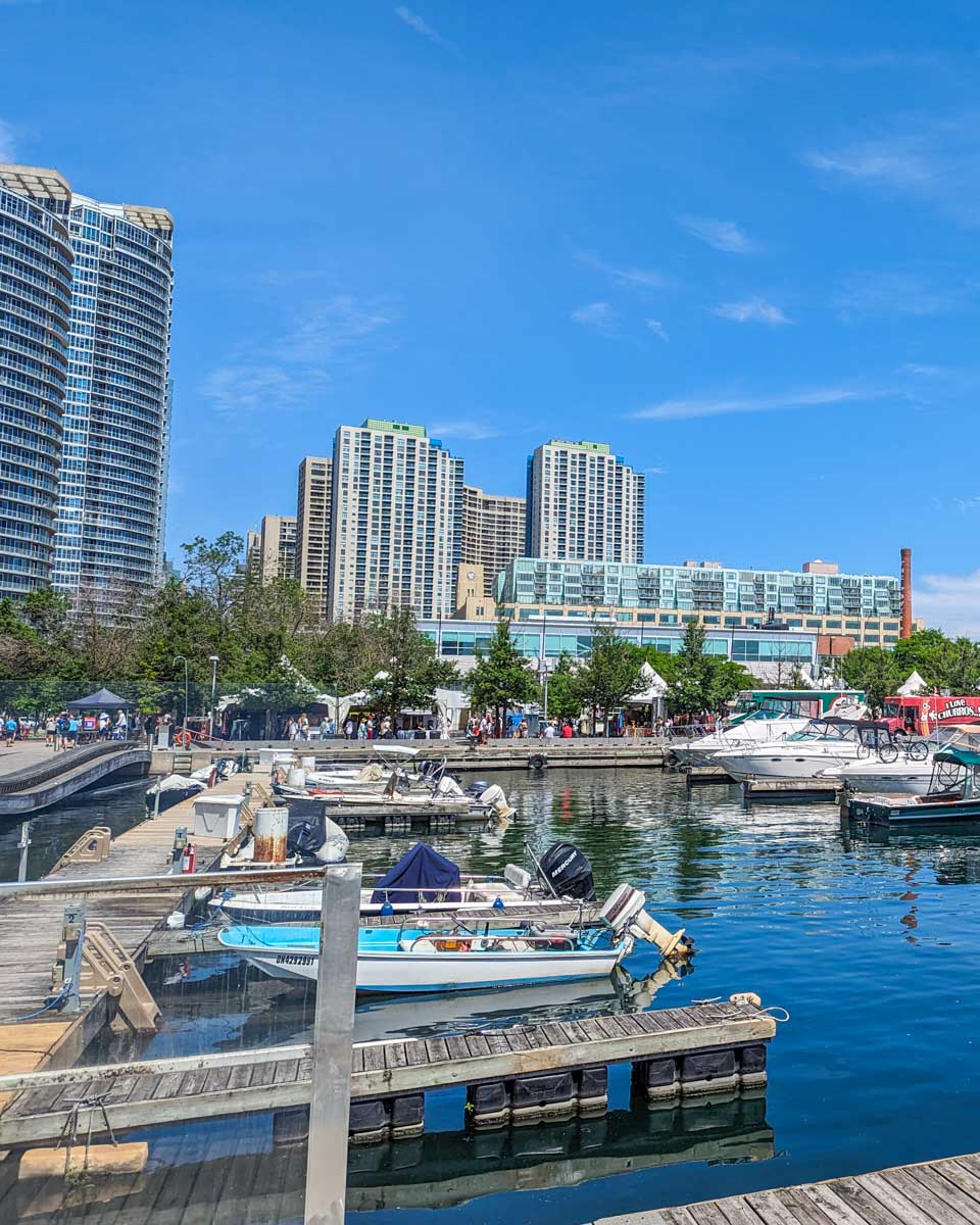 Waterfront boat harbor in Toronto, Canada in summer