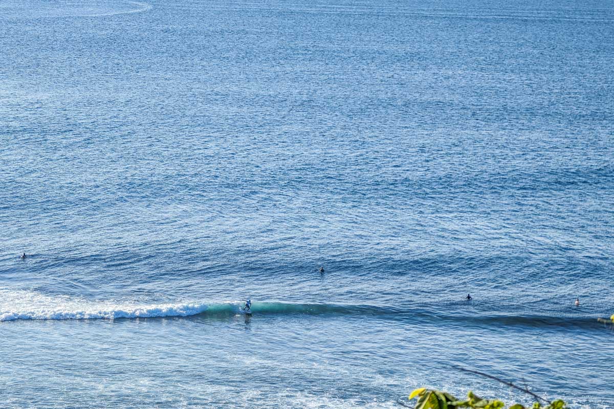 birds eye view of a man surfing in Uluwatu Bali