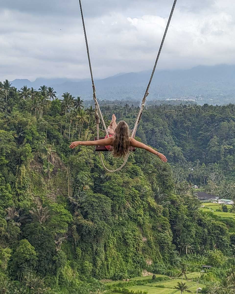 Bailey over the jungle on the jungle swing during the Bali Instagram tour