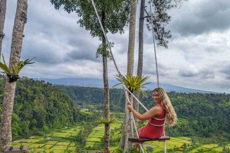 Bailey smiles on the jungle swing during the Bali Instagram tour