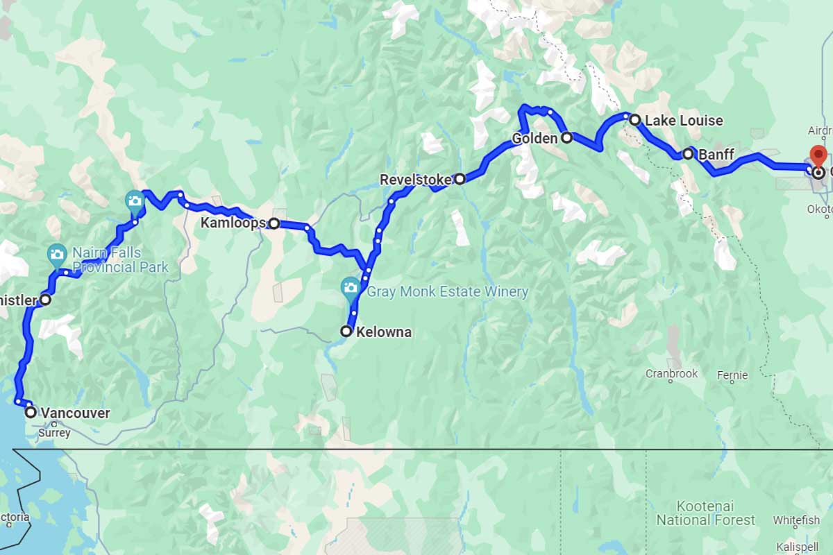 Vancouver to calgary road trip map