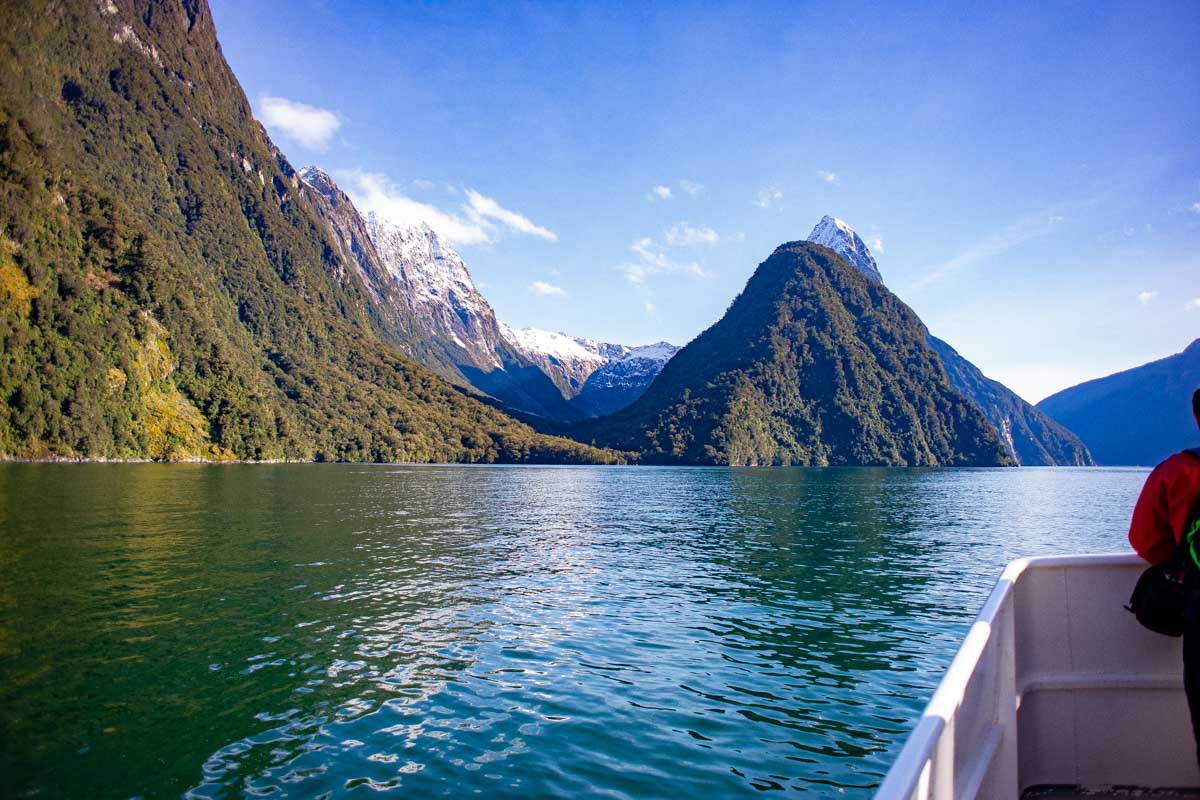 A view of the mountains on the milford sound nature cruise new zealand