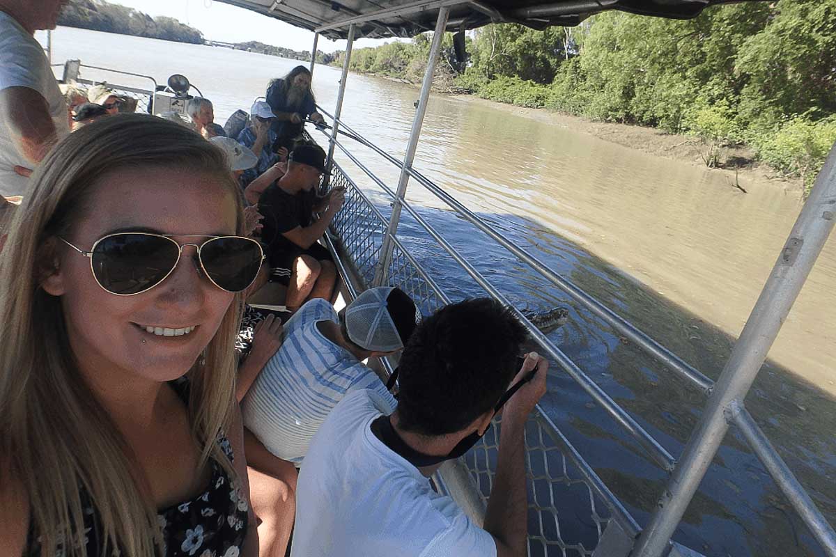 Bailey takes a selfie on the jumping croc cruise from Darwin