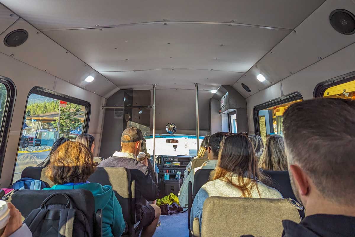People on the shuttle from Calgary to Canmore