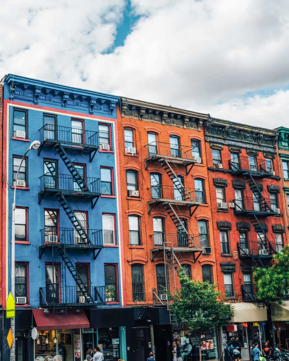 Apartment buildings with fire escapes in Bronx New York