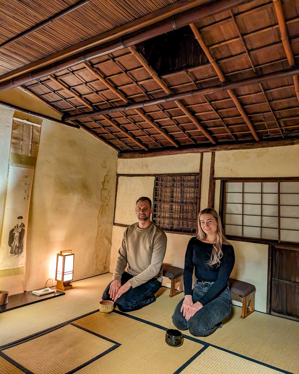 Bailey and Daniel in a traditional Japanese jome on a klook tour in Japan