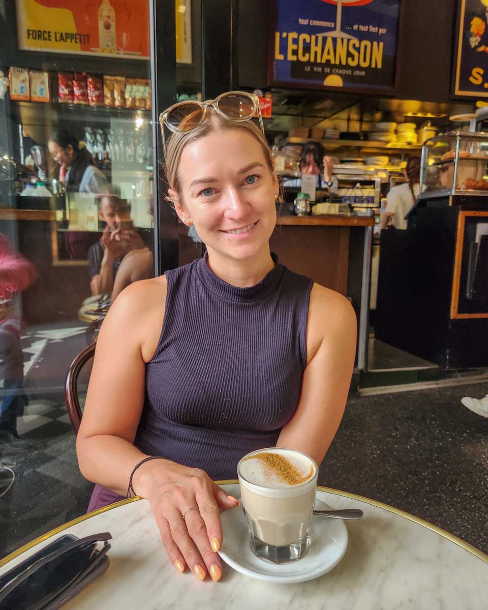 Bailey enjoys a coffee at Cafe E Torta in the Royal Arcade