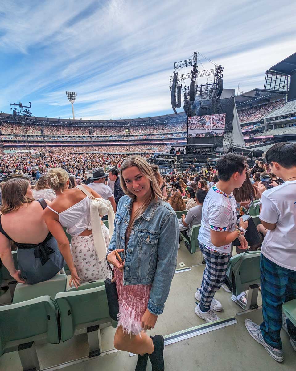 Bailey poses for a photo at the MCG during the Taylor Swift concert