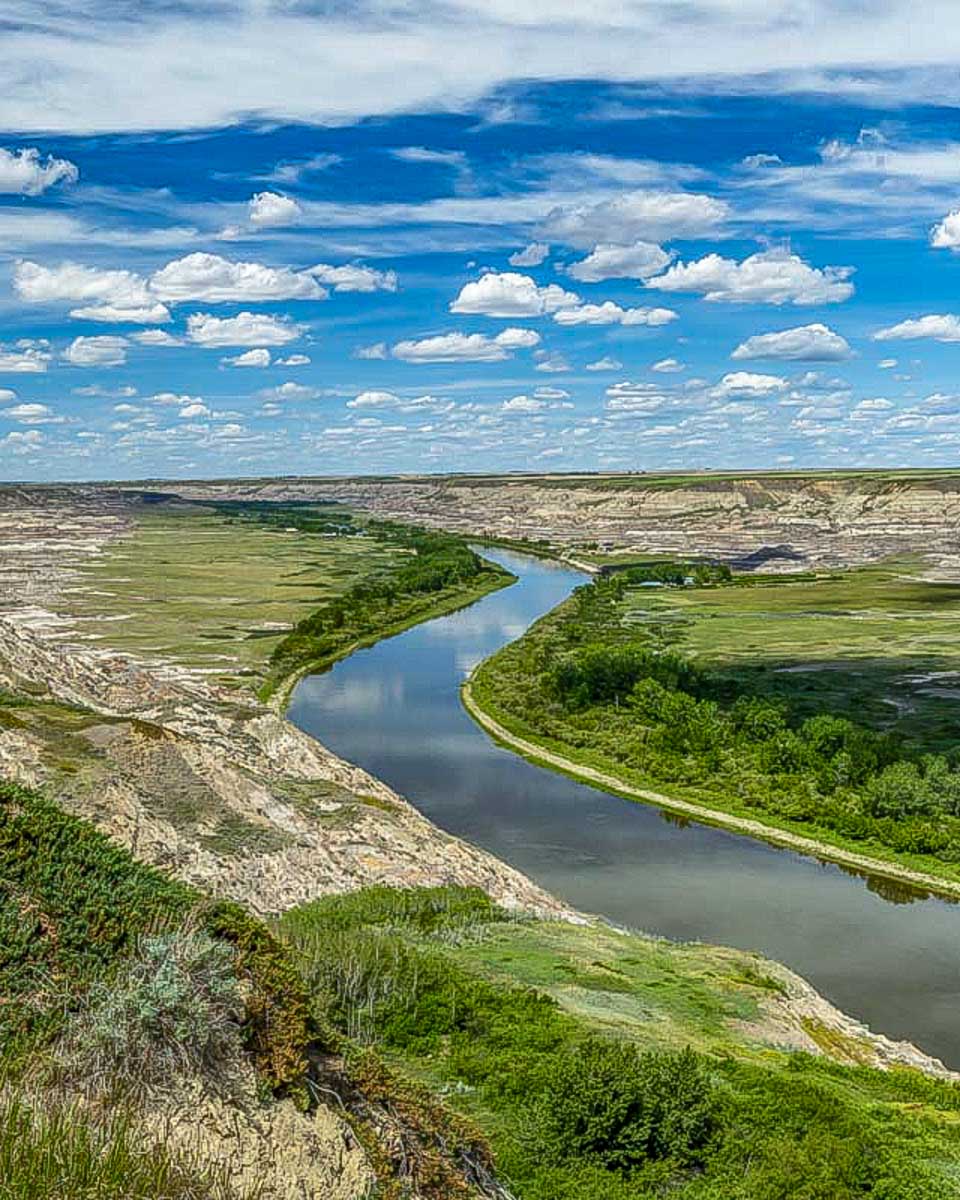 The view of Red Deer River from Orkney viewpoint, Drumheller Canada