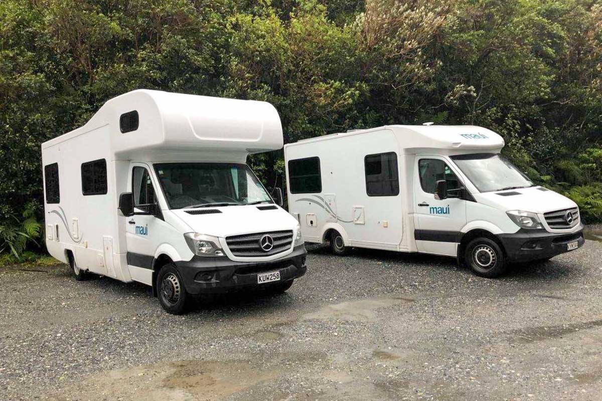Two motorhomes parked in New Zealand