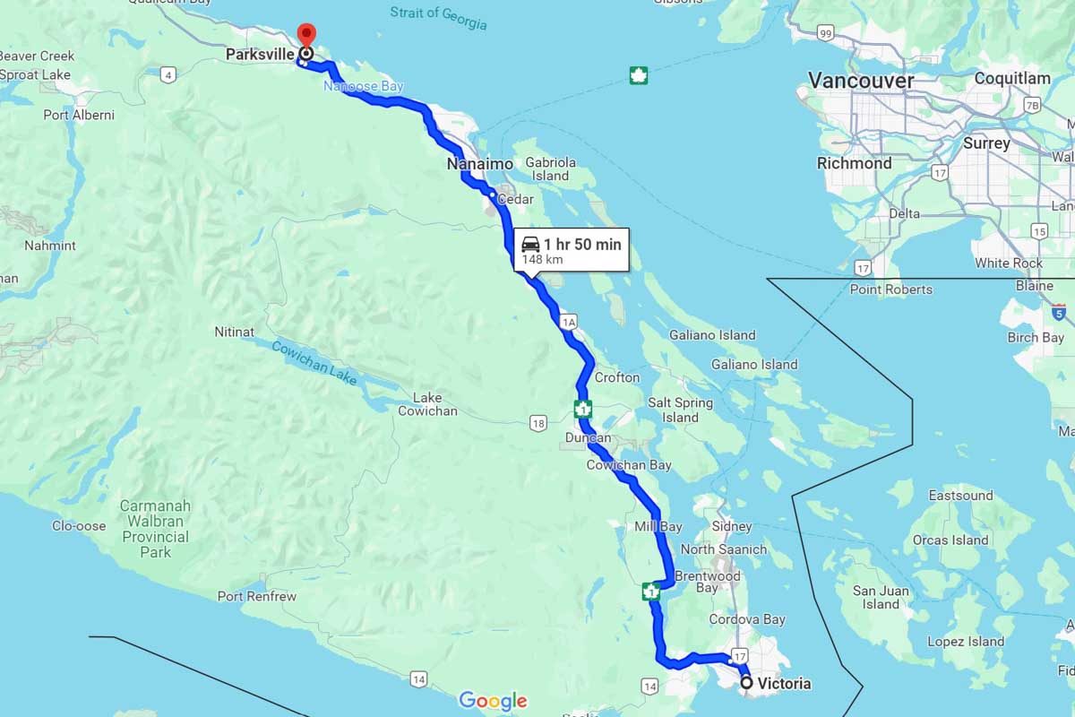 Victoria-to-Parksville-road-trip-map-BC-Canada