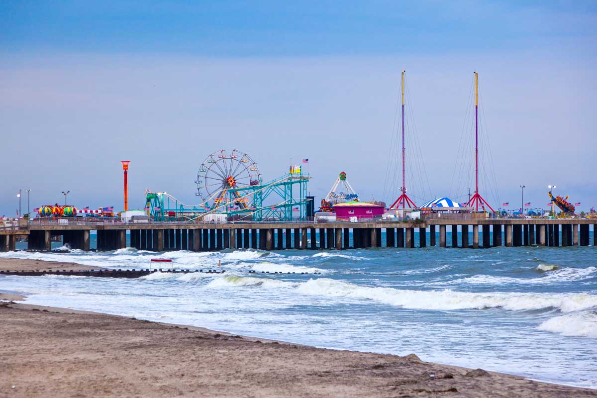 View of Steel Pier amusement park from the beach in Atlantic City New Jersey