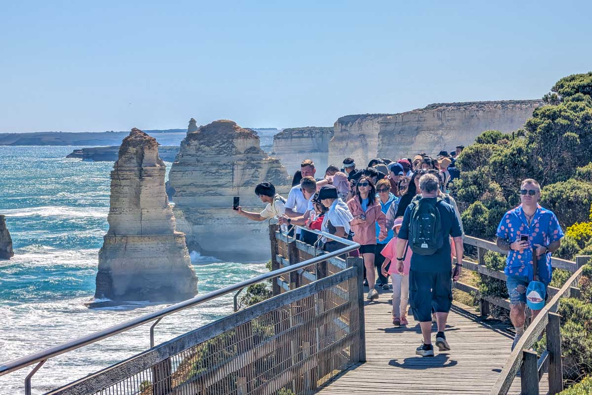 A crowd of people at the Twelve Apostles on the Great Ocean Road