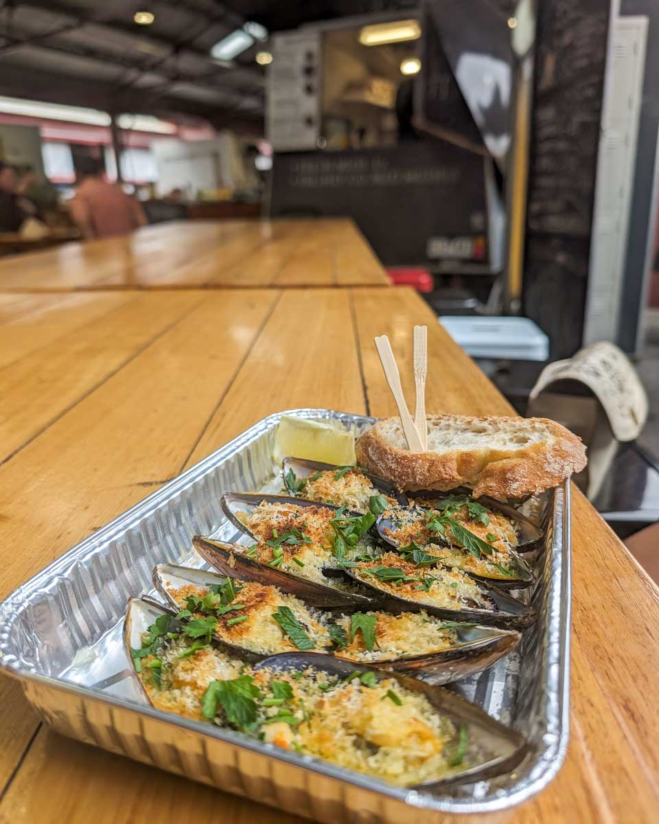 A mussel meal at the Queen Victoria Market in Melbourne Australia