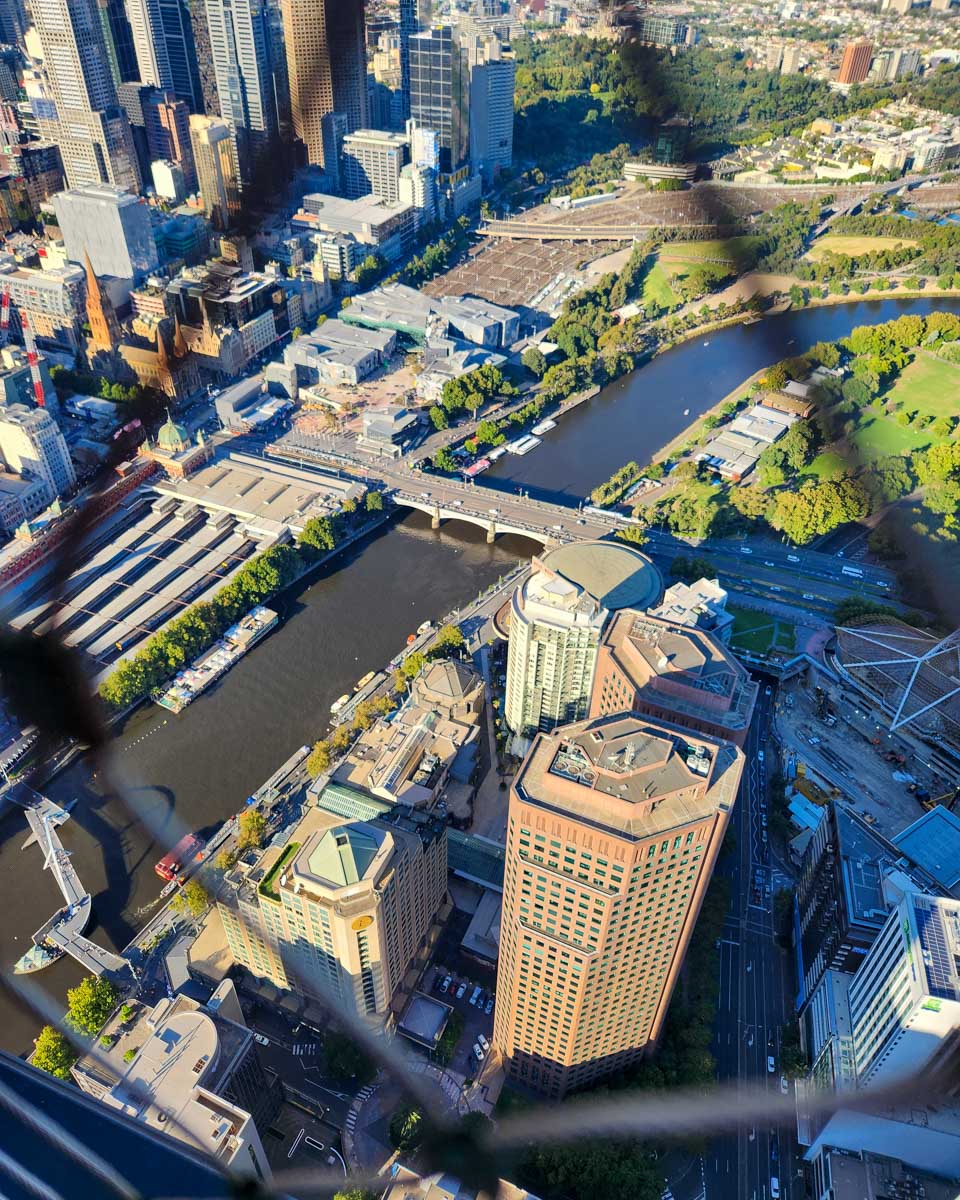 A shot looking down from the Melbourne Skydeck of Melbourne