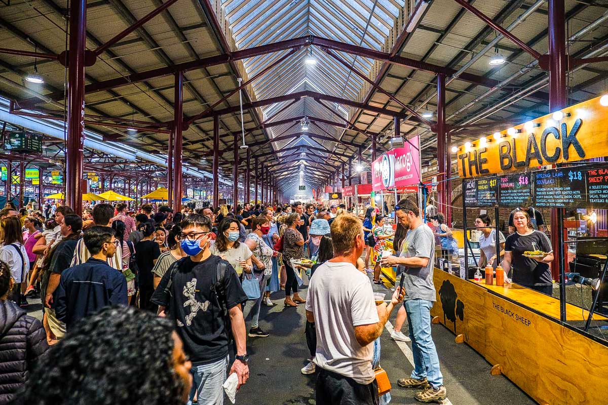 The night market at the Queen Victoria Market in Melbourne Australia